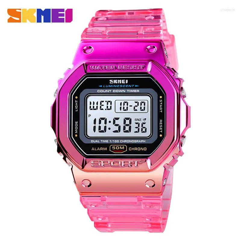 Horloges SKMEI Mode Kleurrijk Horloge Heren Dames Transparant Sport Polshorloges Casual Waterdicht Koud Licht Stopwatch