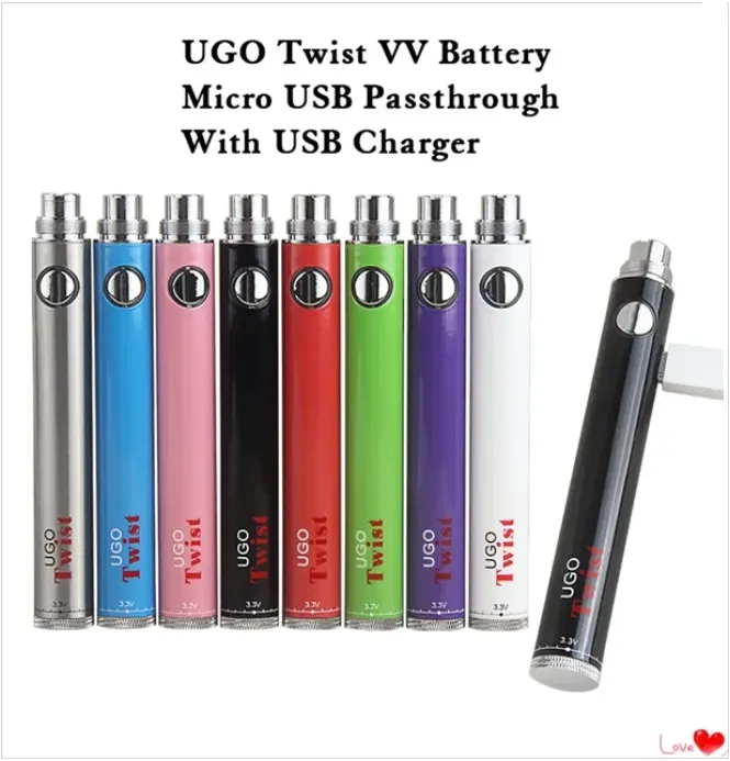 EVOD UGO TWIST 3.3-4.2V Ego Değişken Voltaj Vape Kalem VV Pil 650 900 MAH 510 Mikro USB Geçiş Şarj Cihazı ile Atomizer