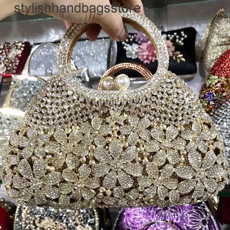 Saco de embreagem de cristal branco de alça superior de metal dourado de alta qualidade flor feminina bolsas de casamento de diamante bolsas de moda bolsas de moda