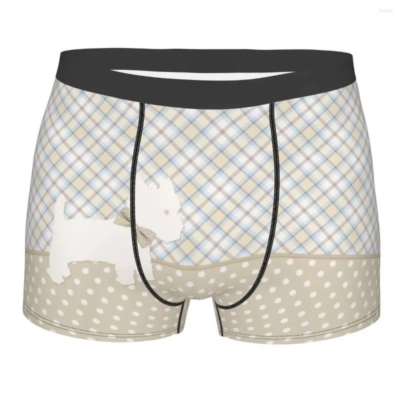 Caleçon Homme Sexy Cartoon Westie Tartan Et Pois Sous-Vêtements Boxer Briefs Hommes Stretch Shorts