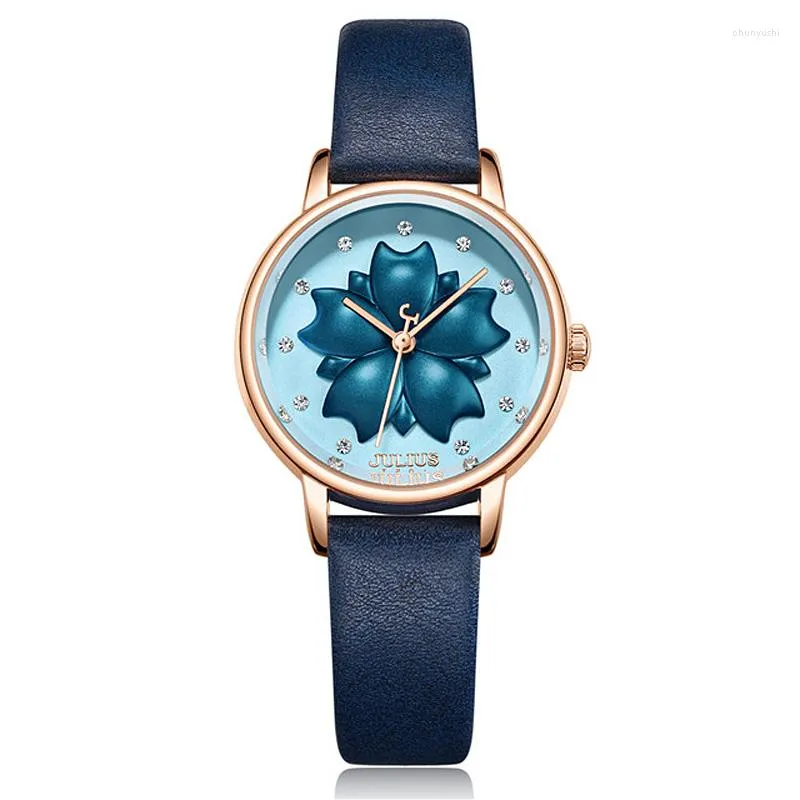 Zegarek na rękę sprzedaż Julius Cherry Blossom Lady's Women's Watch Elegancka urocza moda z zegara prawdziwa skórzana bransoletka