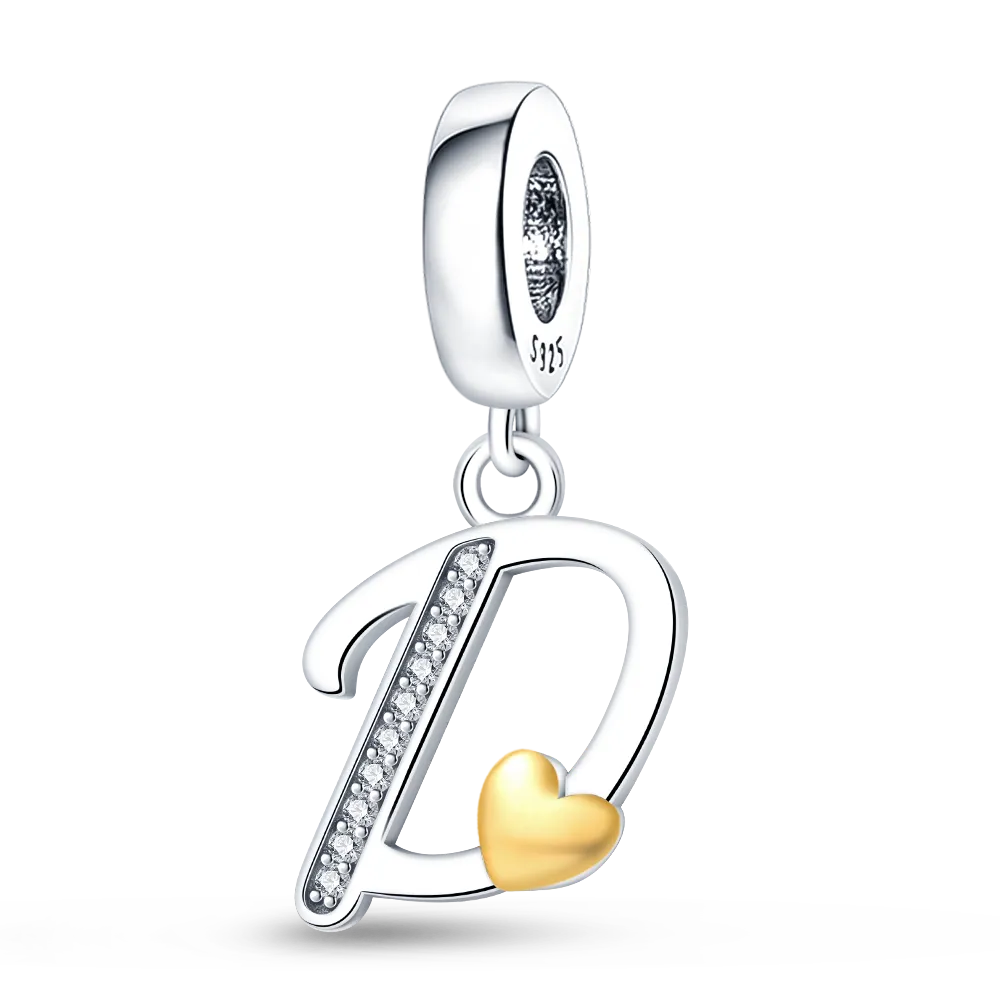 925 silver Fit Pandora Original charms DIY Pendant women Bracelets beads Zircon Heart Pendant English 26 Letter A-Z Charm Bead