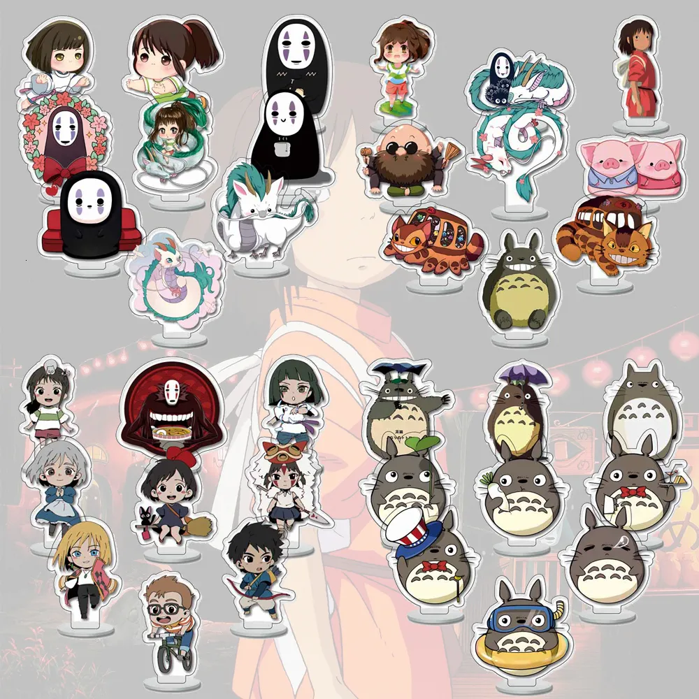 Conjunto de chaveiros 9 pçs Anime Spirited Away Suporte de acrílico modelo sem rosto homem figura de desenho animado decoração placa de ação brinquedos 230612