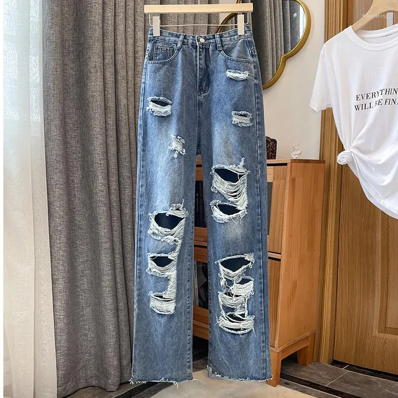 Kvinnors jeans streetwear kvinnors bodycon rippade kvinna mode lapptäcke harajuku estetiska denim byxor hål hög midja 90 -talet