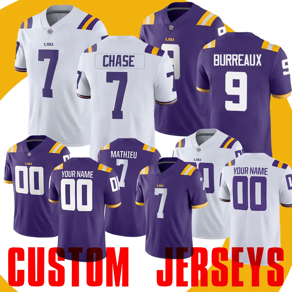 NCAA Ja'Marr Chase Joe Burrow Justin Jefferson Clyde Edwards Helaire Derrius Guice Beckham Jr. LSU Tigers Custom tröjor