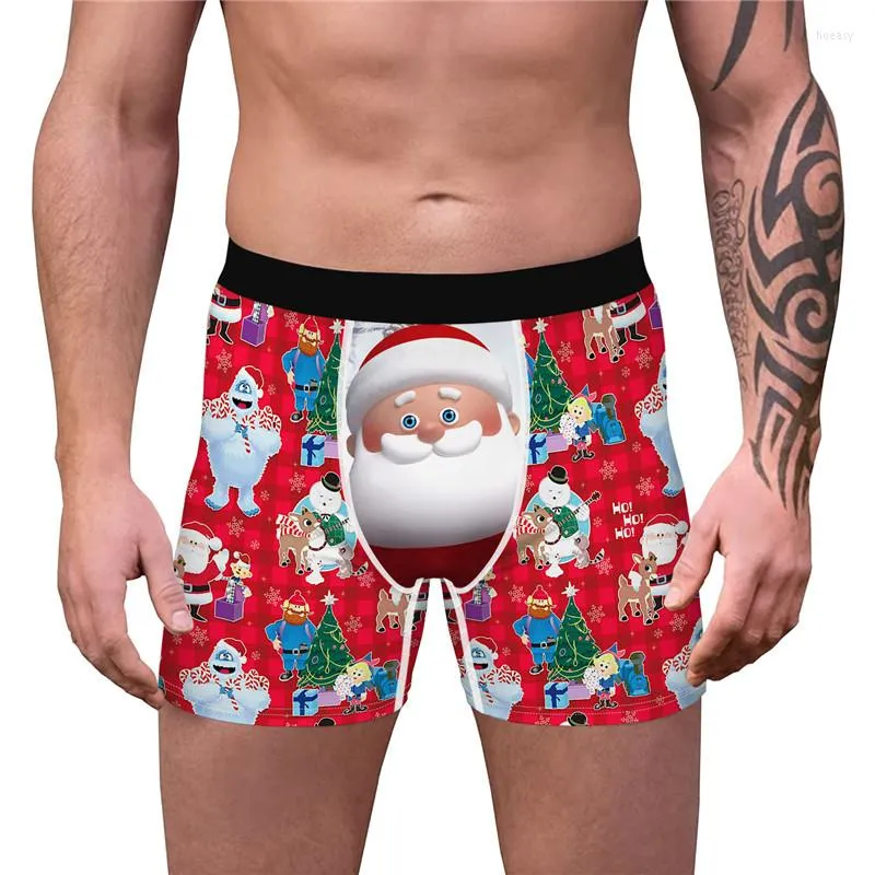 Caleçon Homme Ugly Christmas Boxers 3D Funny Reindeer Snowman Santa Snowflakes Imprimé Holiday Boxer Shorts Hilarious Xmas Briefs