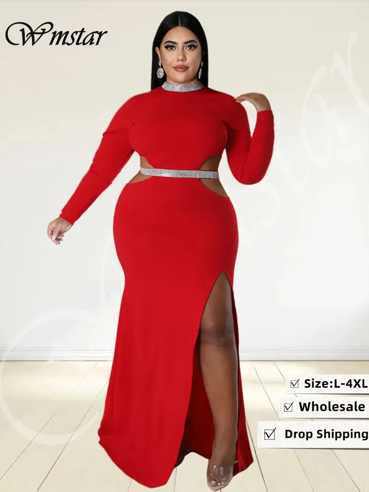 Plus Size Kleider Wmstar Größe Party für Frauen Pailletten Patchwork Hollow Out Taille Slip Saum Elegantes Maxikleid Großhandel Drop 230613