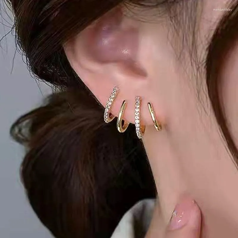 Boucles d'oreilles à la mode 18K véritable plaqué or spirale géométrie pour les femmes de haute qualité bijoux de luxe brillant Zircon S925 argent aiguille