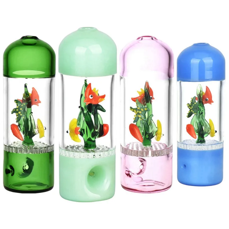 Coloré Épais Verre Pipes Océan Aquarium Style Décoration Frapper À Sec Herb Tabac Bol Cuillère Handpipes Portable À La Main Fumer Porte-Cigarette Tube DHL