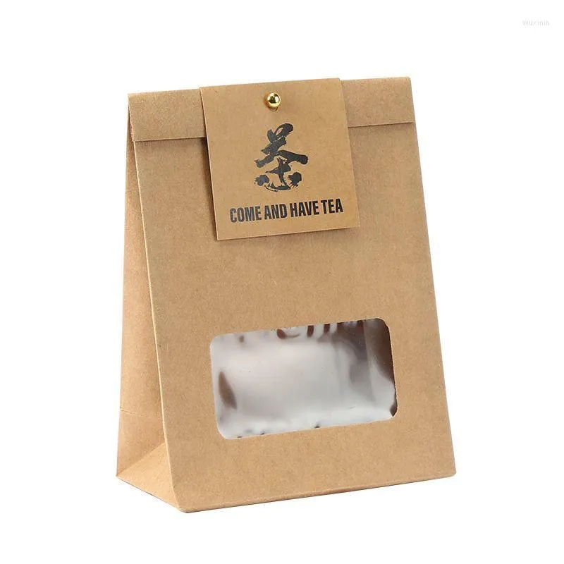 Gift Wrap 20pcs Chinese Tea Package Bag Kraft Paper Self Sealing With Clear Window Aluminum Foil Liner For Green Packaging