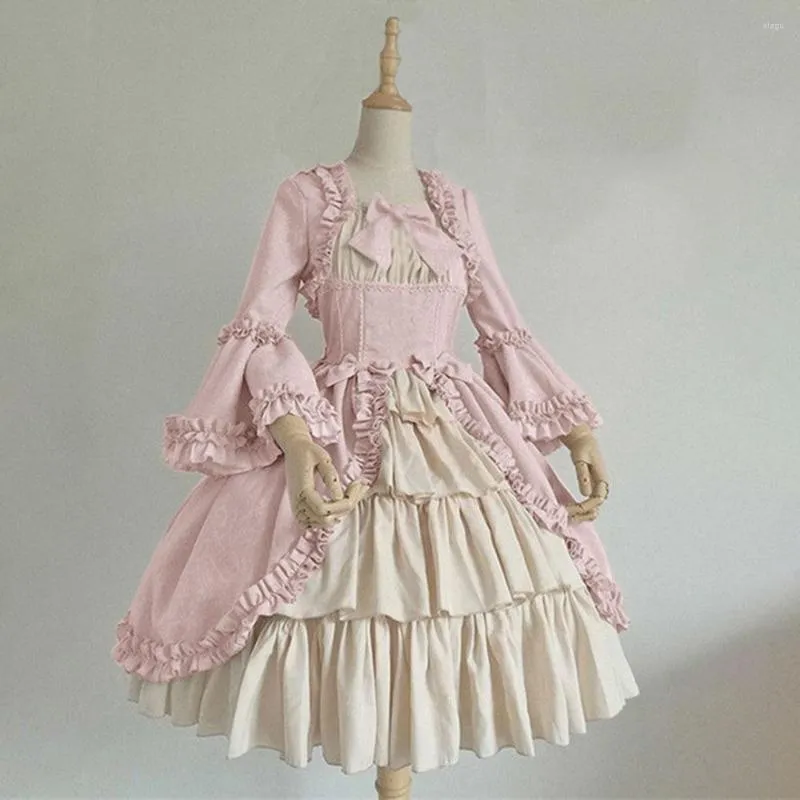 Robes décontractées Sweet 16 robe de bal Vintage gothique Lolita robe col carré taille serrée nœud papillon femmes élégant Costume Vestido Ropa Muj