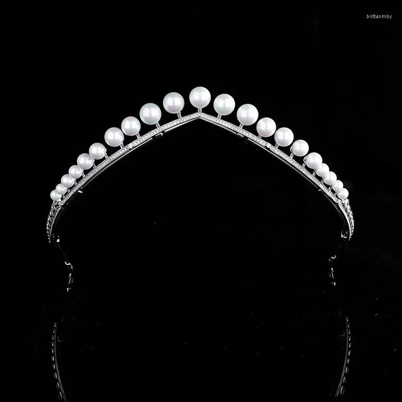 Hair Clips Pearl Cubic Zirconia Tiara Crown Zircon Diadem For Brides Women Birthday Gifts Headpiece Wedding Accessories Bridal Jewelry