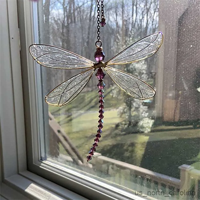 Garden Decorations Creative Dragonfly Shape Crystal Exquisite Wing Transparent Wind Chime Home Window Ornaments R230613