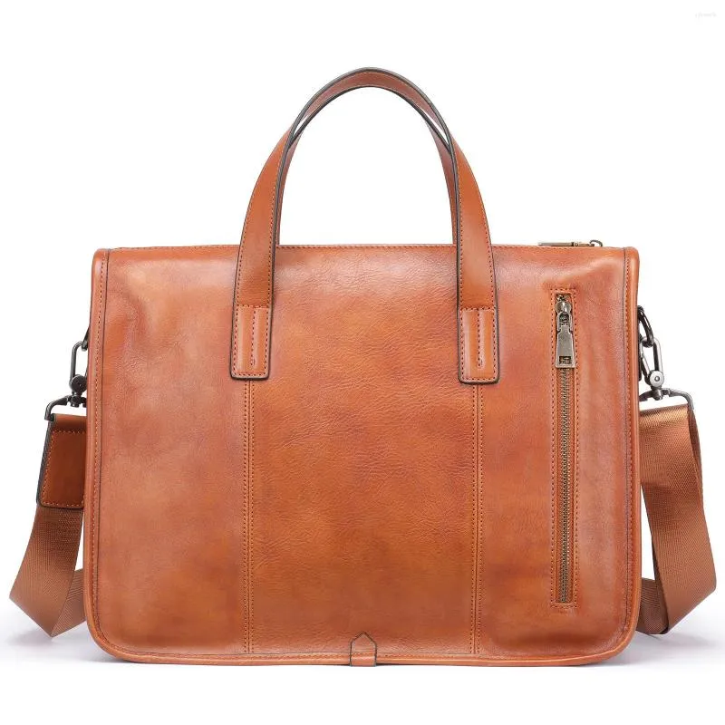 Briefcases Vintage Genuine Leather Men's Briefcase Cow Handbag Natural Cowhide Travel Bag Casual Shoulder Crossbody