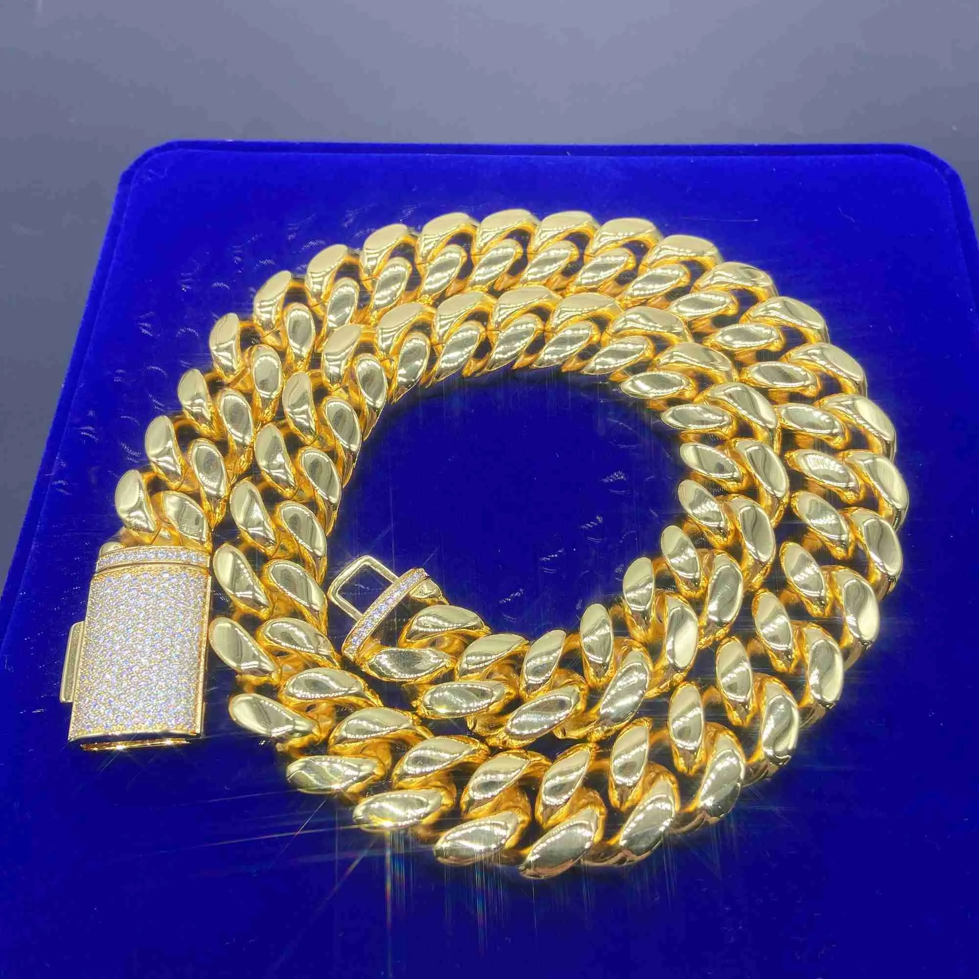 Designer-Schmuck, individuelle Diamant-Verschluss, VVS-Moissanit, vergoldeter Edelstahl, Hip Hop Miami Cuban Chain Herren-Halsketten mit kubanischen Gliedern