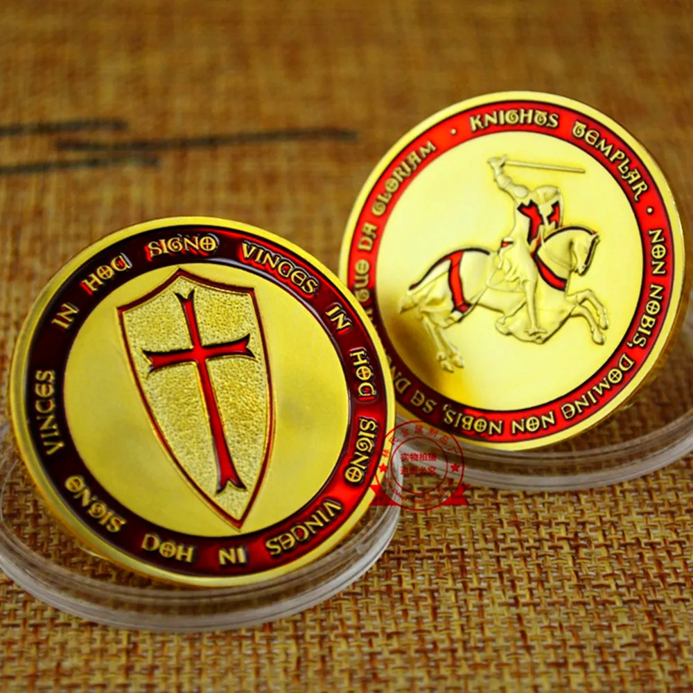 レッドエナメルナイツテンプル騎士団の収集可能なコインチャレンジコインを備えた1オンス