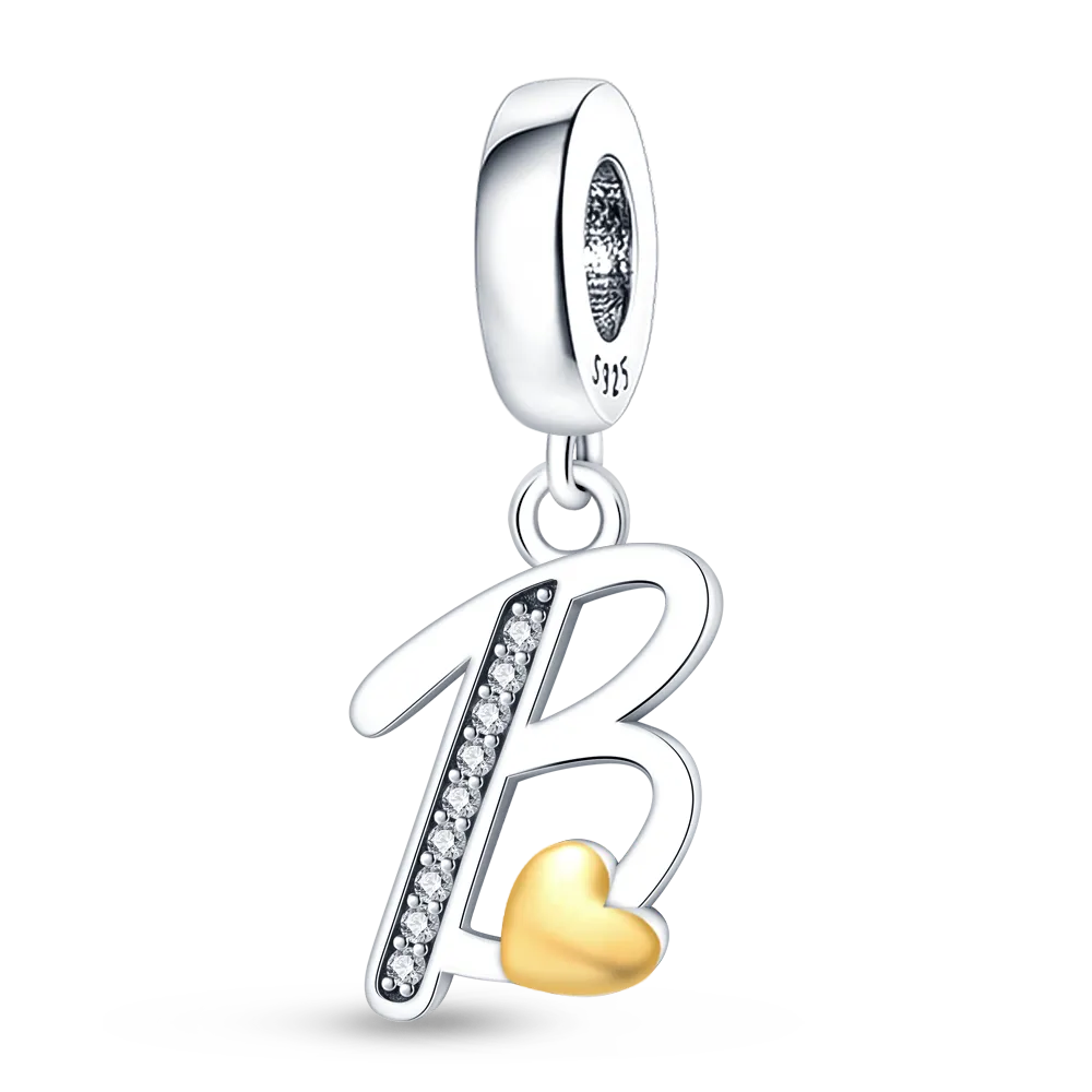 925 silver Fit Pandora Original charms DIY Pendant women Bracelets beads Zircon Heart Pendant English 26 Letter A-Z Charm Bead