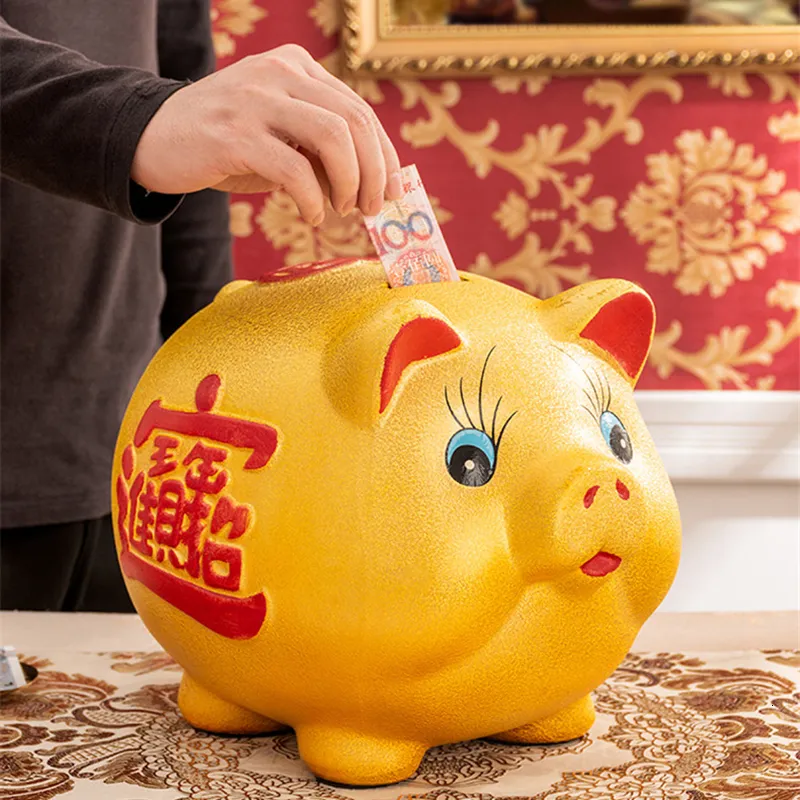 Decorative Objects Figurines Pig Piggy Bank Saving Secret Large Living Room Cute Ceramic Hidden Safe Coin Money Box Kawaii Paper Alcancia Home Decor 230613