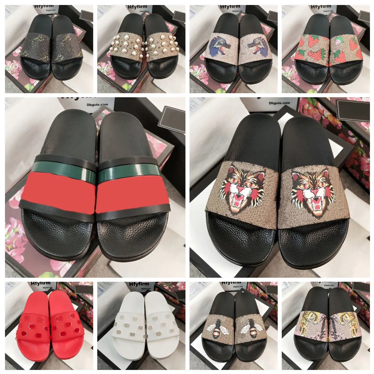 mannen designer slides vrouwen slippers strand sandalen luxe slides zomer sandalen platte platform dames thuis gestreepte tijger kleine bij uitgehold rood wit zwarte pantoffel