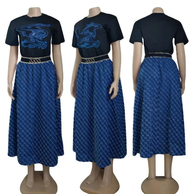 Летняя высококачественная женская мода повседневная коротка с короткими рукавами (топ+свободная плиссированная юбка) Женская дизайнерская юбка набор J2857
