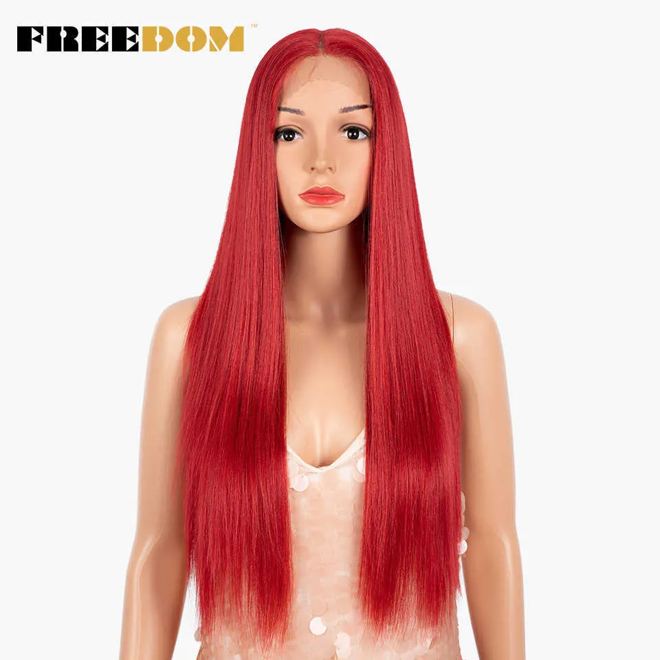 Synthetic Lace Wig 28 Inch Long Straight Hair Wigs Soft Red Orange Blonde Lace Front Wigs For Black Women Cosplay Wigs 230524