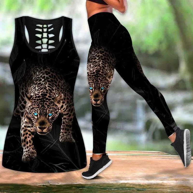 Kvinnors leggings 2 stilar panther yoga outfit för kvinnor mode 3d tryck träning leggings fitness sport yoga byxor tank top yoga set plus size