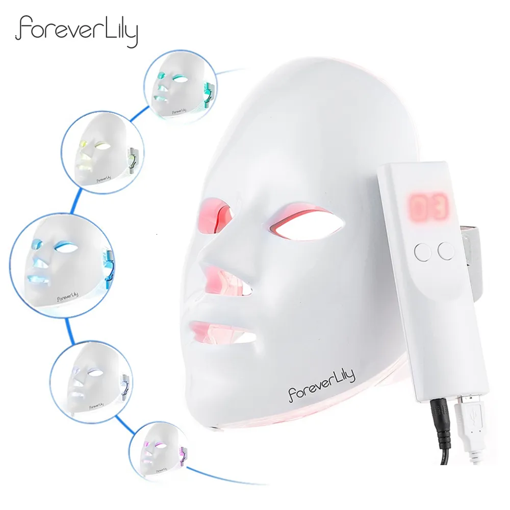 Dispositivi per la cura del viso Foreverlily Minimalism 7 colori LED Mask Pon Therapy Rimozione delle rughe anti-acne Ringiovanimento della pelle Strumenti per la cura della pelle del viso 230612