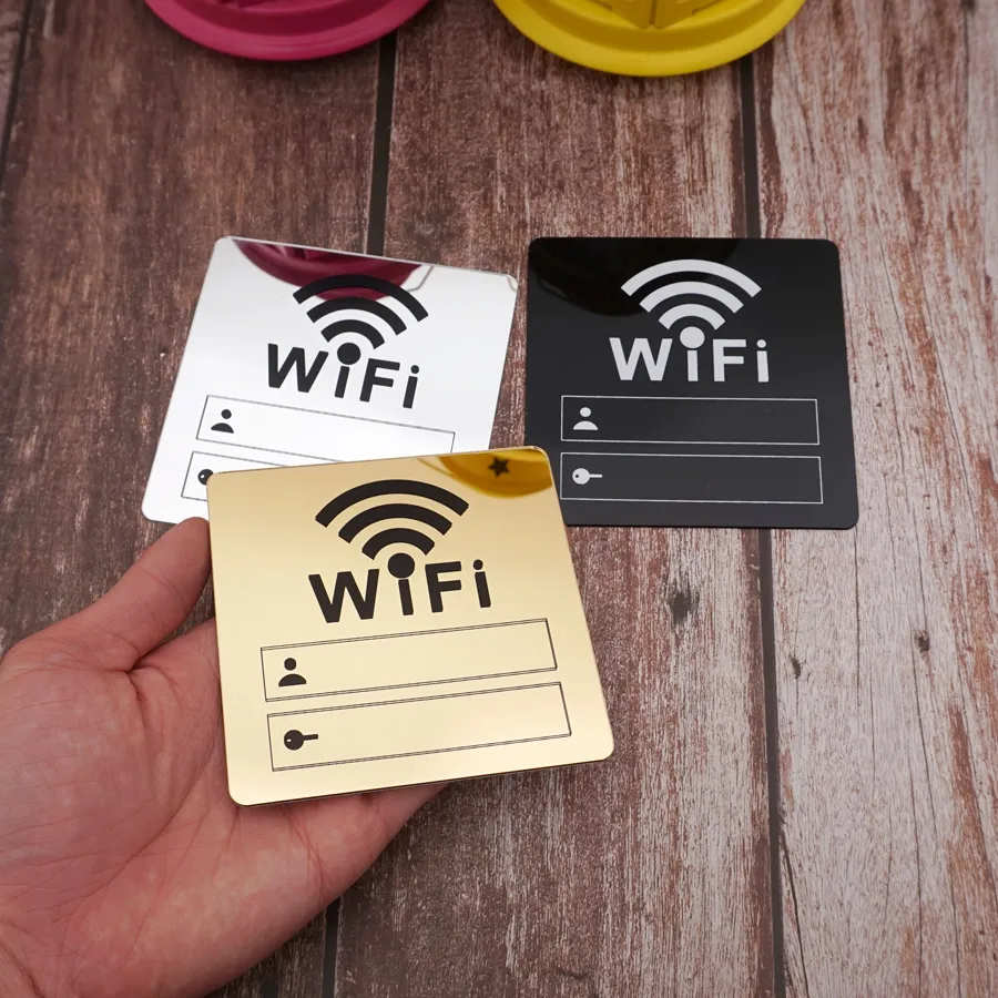Handwritten Acrylic Mirror WiFi Sign Tag Sticker For Public Places ...