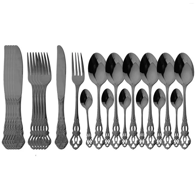 Ensembles de vaisselle noir 24 pièces Vintage ensemble couteau à dîner fourchette cuillère à café couverts en acier inoxydable luxe vaisselle couverts cuisine occidentale
