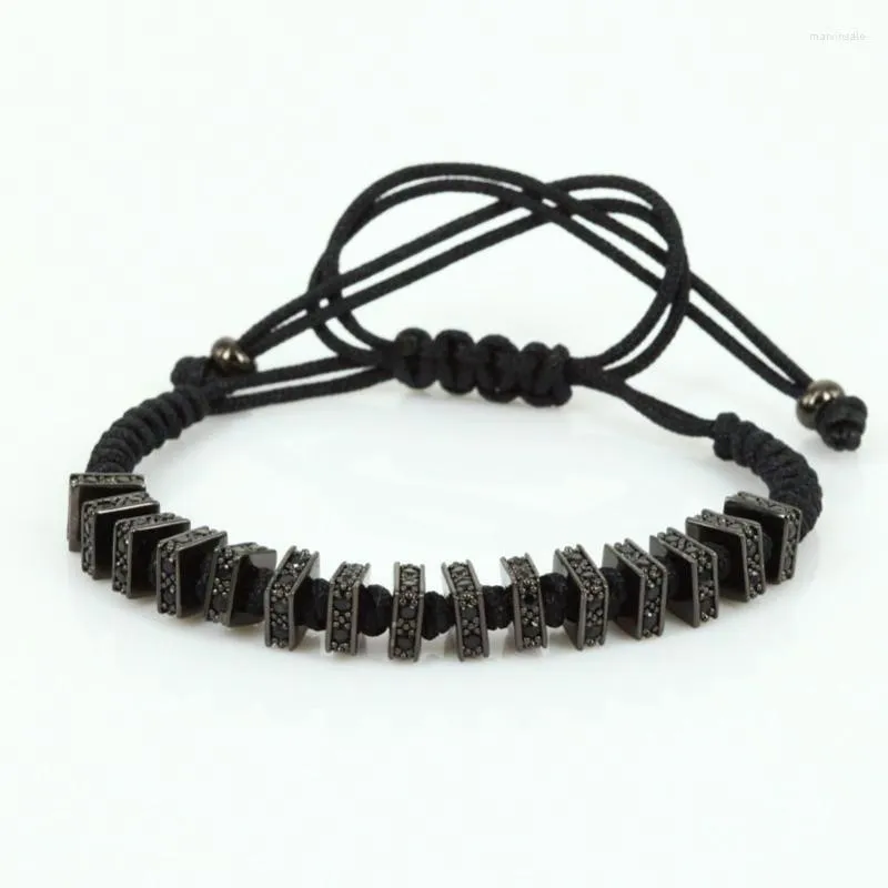 Charm Bracelets Anil Arjandas Masculino Contas Banhadas 24K Micro Pave Black CZ Briading Macrame Pulseira Feminina