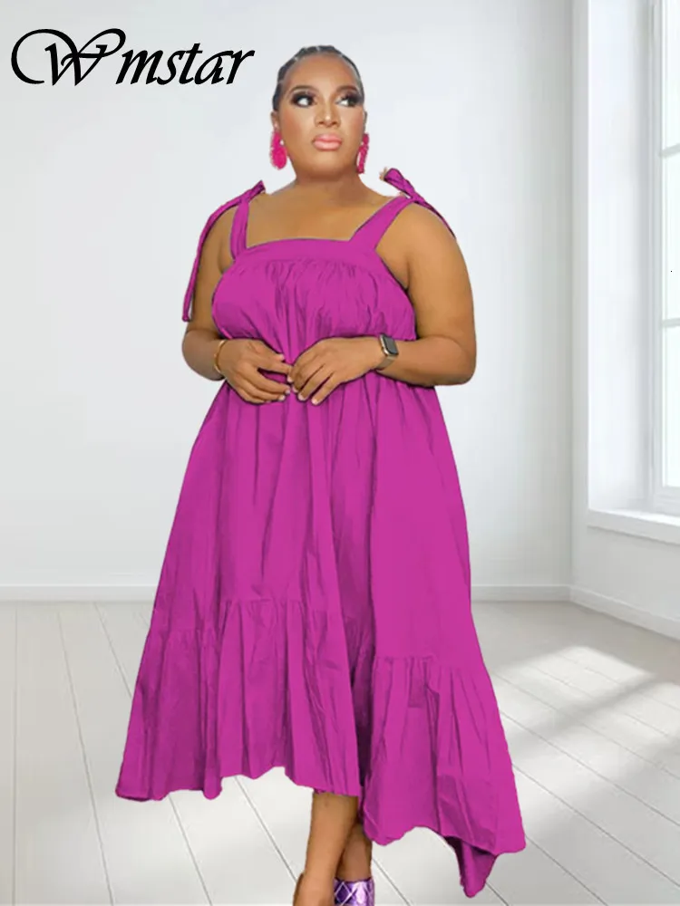 플러스 사이즈 드레스 여름 옷에서 여성을위한 wmstar 크기 슬립 보우 큰 밑단 단단한 우아한 최대 드레스 도매 드롭 2023 230613