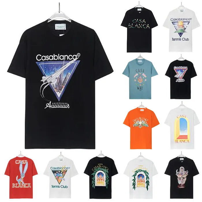 Casablancas T Shirt Luxury Mens 여름 디자이너 느슨한 편안한 티셔츠 라운드 넥 편지 인쇄 땀 흡수 빠른 건조 코튼 탑 캐주얼 스트리트 반바지 슬리브