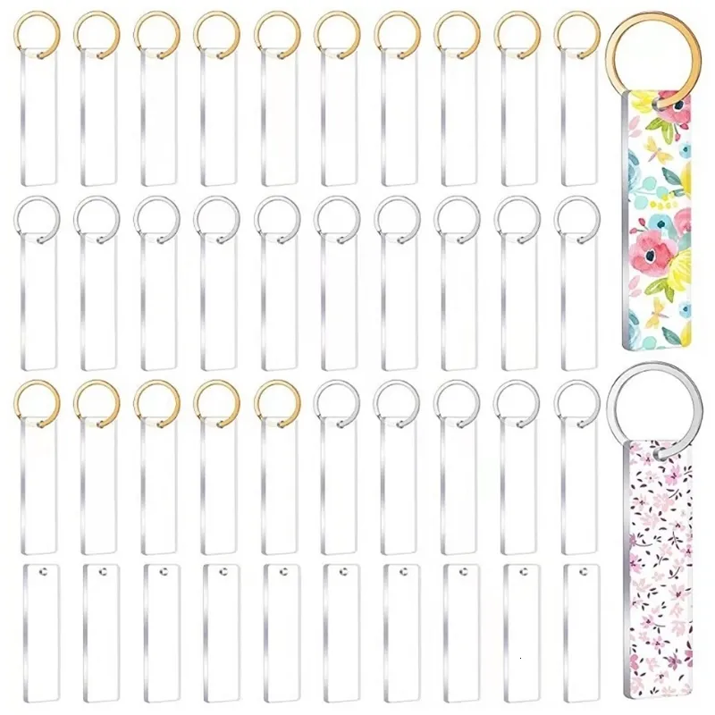 Nyckelringar 40pieces Blanks Song Chain Acrylic Keychains Blomma transparenta rektangelskivor med 30 -stycken Metal 230612