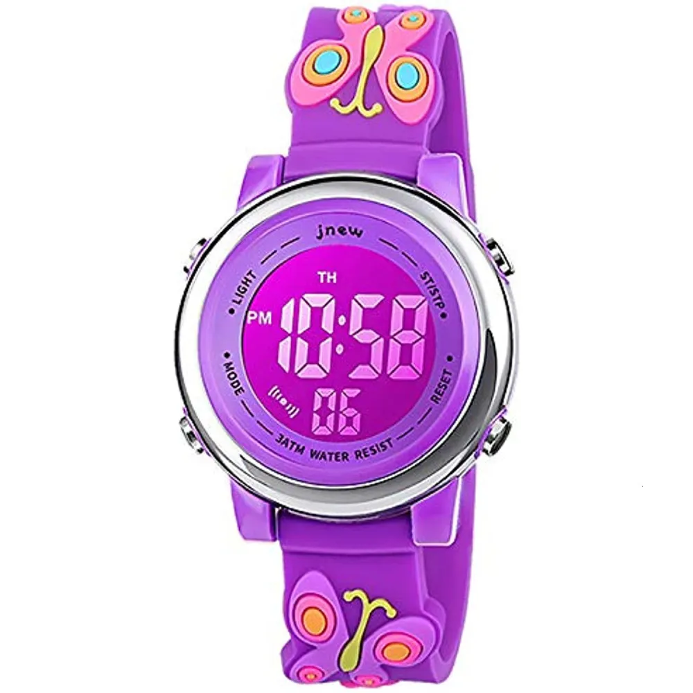 Barnklockor Kids Watch 3D Cartoon Toddler Wrist Digital Waterproof 7 Color Lights With Alarm Stopwatch för 310 år pojkar flickor barn 230612