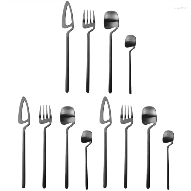 Ensembles de vaisselle Ensemble de couverts mats Vaisselle de table en acier inoxydable Couverts Couteau Fourchette Cuillère Ensemble de fête (Noir 12 PCS)