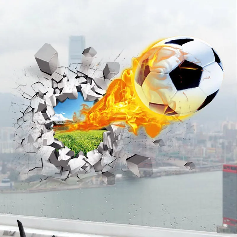 3d Football cassé stickers muraux pour enfants chambre salon sport décoration murale stickers muraux décor à la maison stickers papier peint