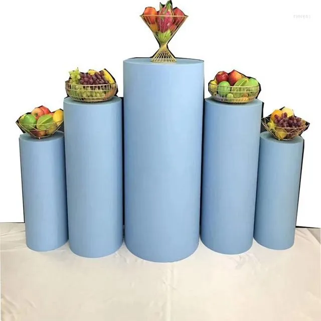 Party Decoration Set Of 5 Blue Pink White Gold Sliver Round Pillar Cake Stand Cylinder Plinth Iron Pedestal For Wedding Yudao326