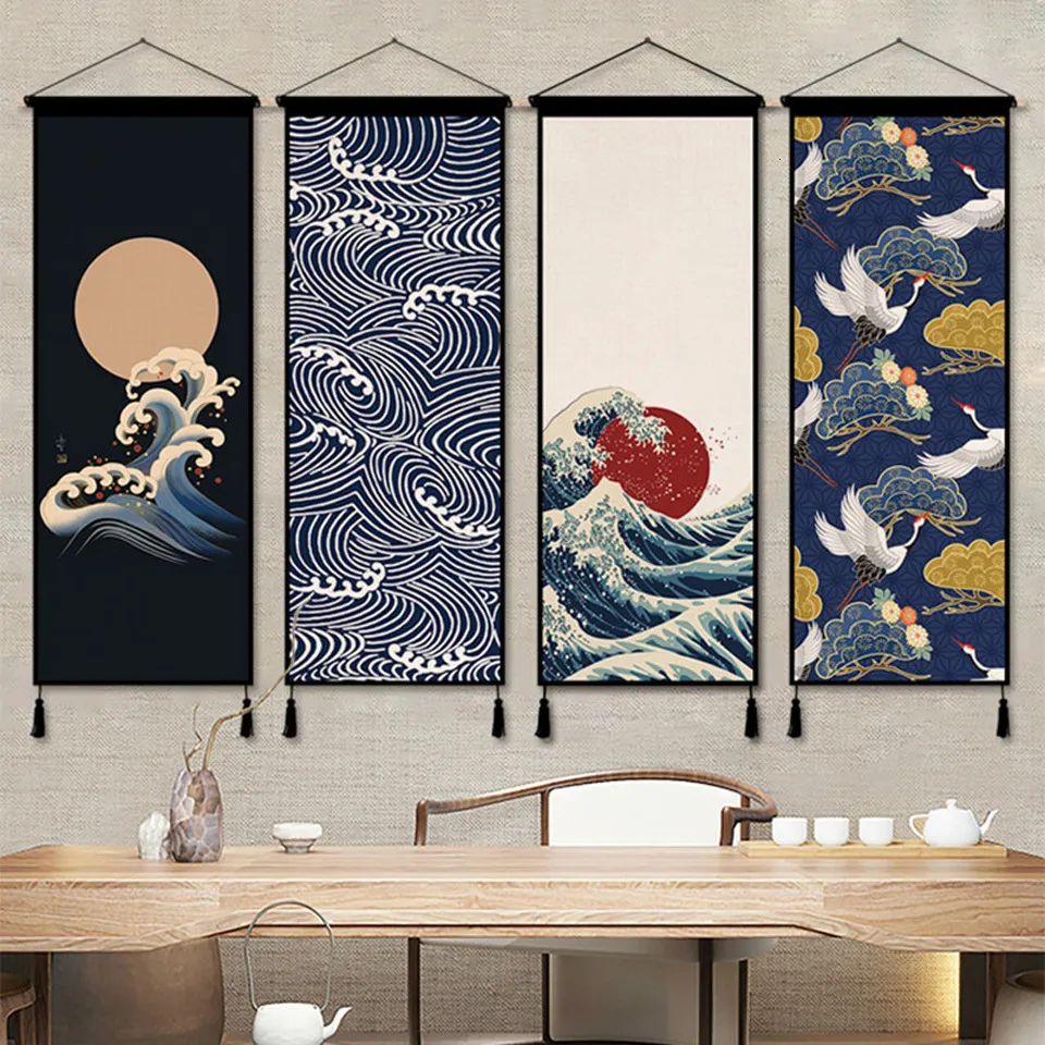 タペストリーズ日本のスタイルのリビングルーム背景壁の装飾タペストリーベッドルームハンギングクロスアートペインティング230613