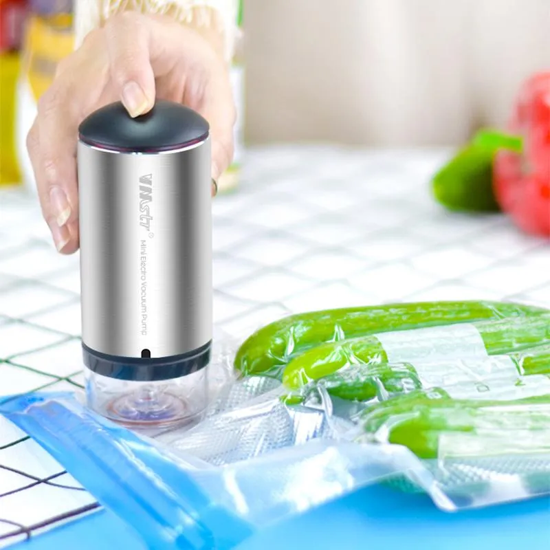 Machine Reusable Vacuum Food Storage Bag Food Vacuum Sealer Sous Vide Bags Usb Rechargeable Handheld Vacuum Air Pump Kitchen Gadget