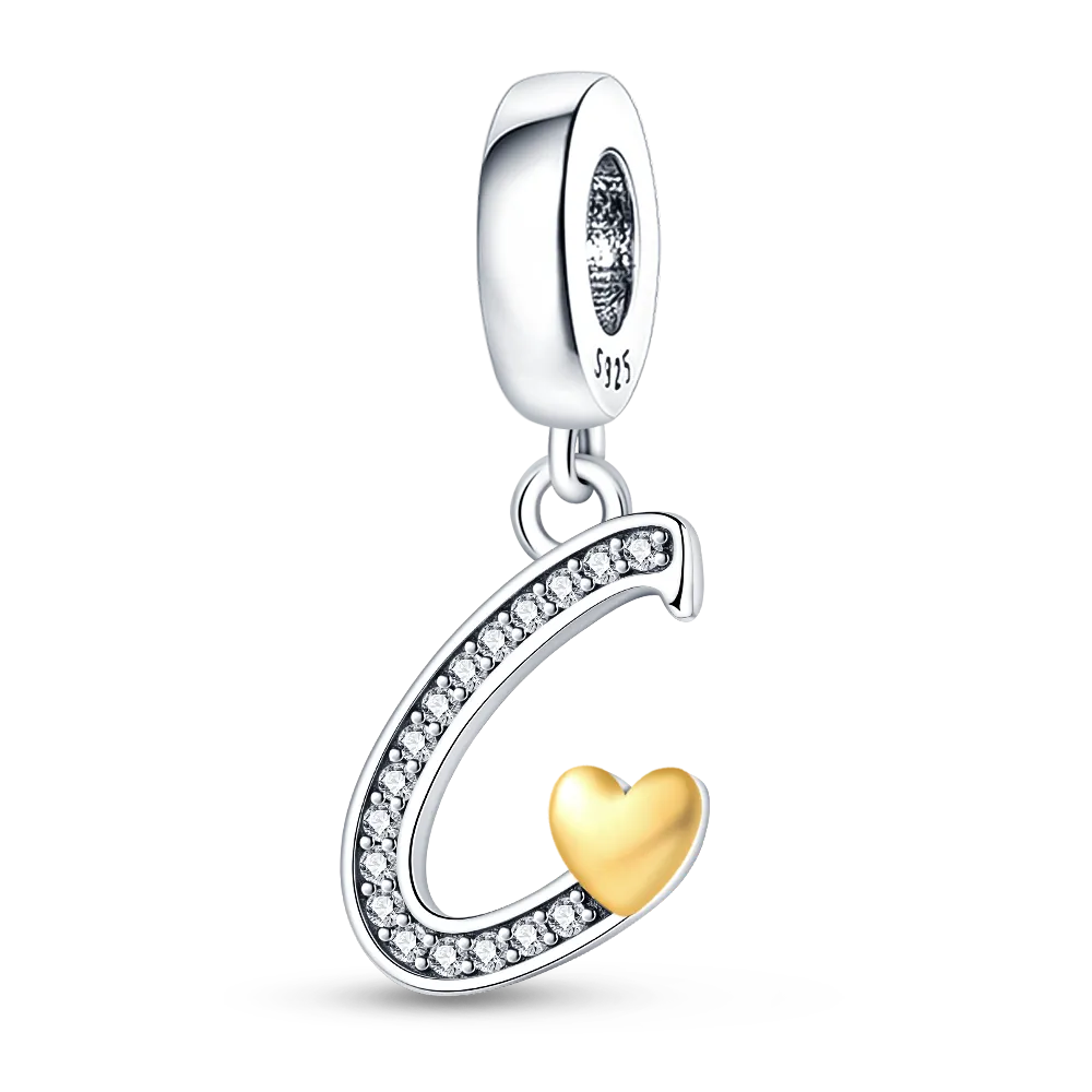 925 silver Fit Pandora Original charms DIY Pendant women Bracelets beads Zircon Heart Pendant English 26 Letter A-Z Charm Bead