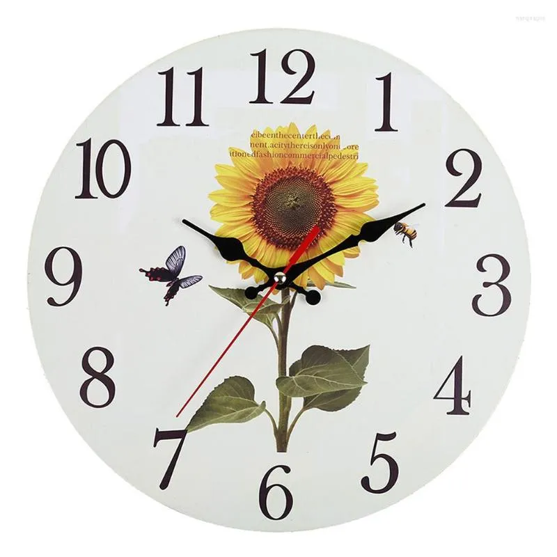 Horloges murales tournesol non tic-tac silencieux rond Style européen horloge décorative Vintage grande maison rustique à piles suspendu