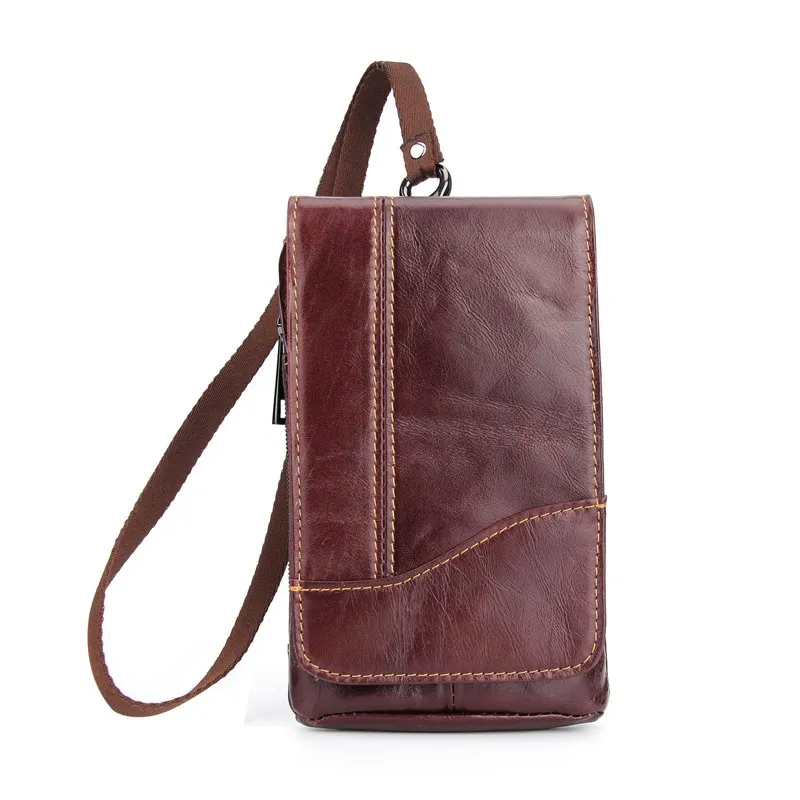 Sac banane en cuir de vachette à grain supérieur de 6,3 pouces Style universel 1 poche zippée + 2 poches pour téléphone