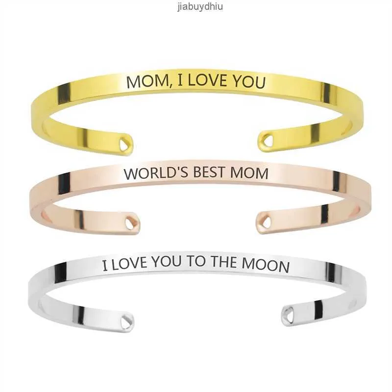 Best Mother i Love You Engraved Bar Bracelet Fashion Letter Cuff Bangle Mother and Daughter Jewelry Mother's Day Gift for Mom