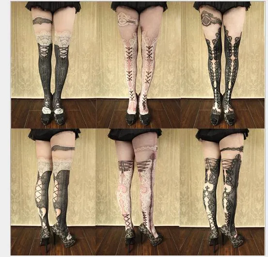 Socks Hosiery S Fashion Women Vintage Pantyhose Lolita tryckt grossist 230613