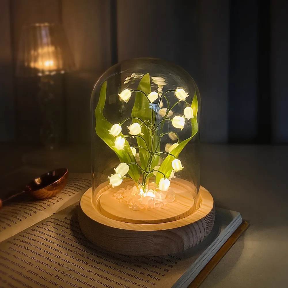 Getrocknete Blumen Tischlampe – 5W LED, 3 Farbtemperaturen, Leinenschirm, Holzsockel – Handgefertigte Nachttischlampe Für Schlafzimmer & Wohnzimmer