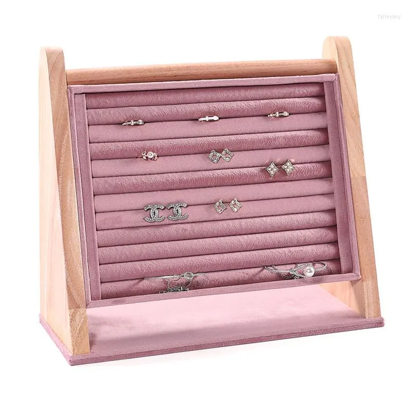 Jewelry Pouches Vertical Pink Ring Display Earring Plate Rack Storage 31.5 11.5 27cm