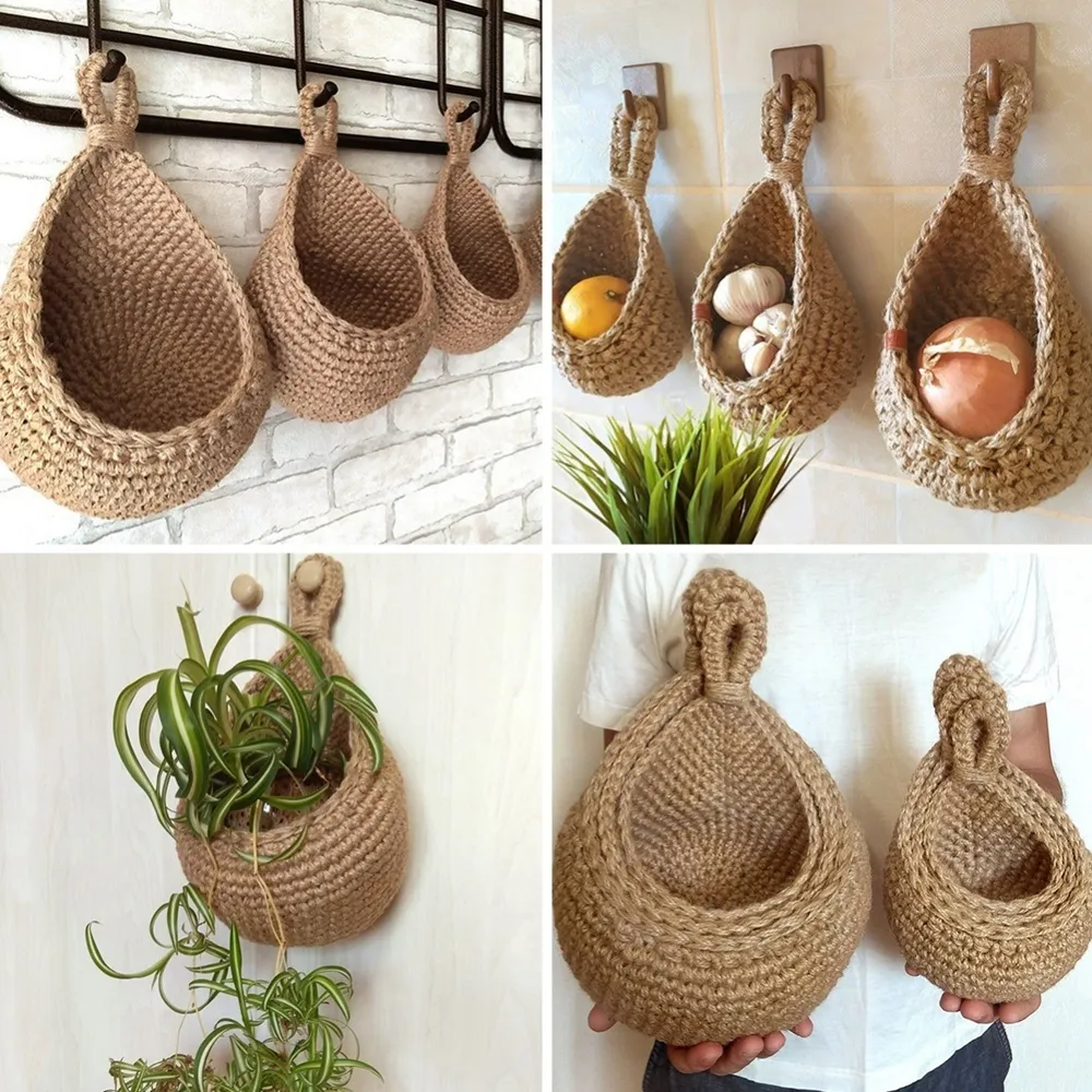 Storage Baskets XS2XL Handwoven Wall Hanging Fruit Vegetable Basket Teardrop Plant Kitchen Table Container 230613