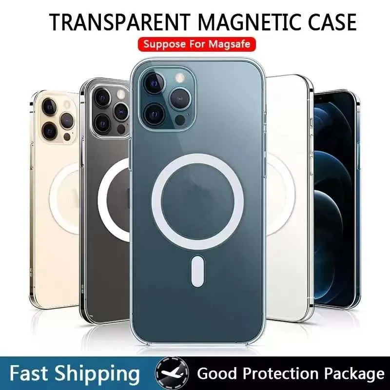 Magsage Custodia per telefono antiurto magnetica in acrilico trasparente trasparente per iPhone 14 13 12 11 Pro Max Mini XR XS X 8 7 Plus Caricabatterie wireless compatibile