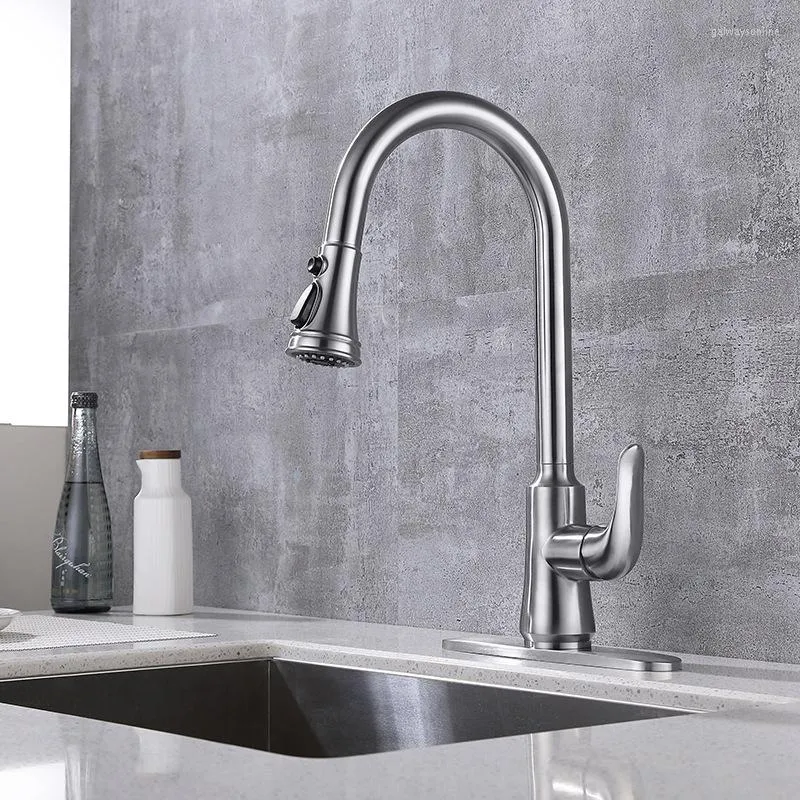 Kitchen Faucets Brushed Nickel Pull Out Sink Faucet One Hole Handle Cold Water Design Tap Dual Mode Spray