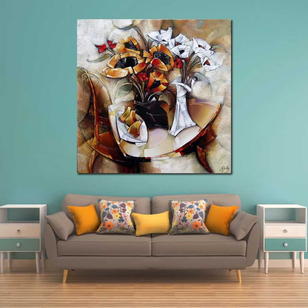 Abstract Figurative Art on Canvas Flowers and Pears Handmade Oil Painting Modern Decor